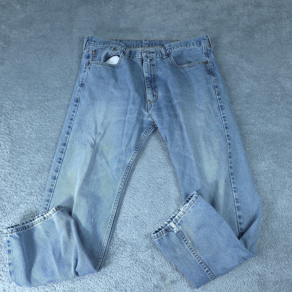 Levis 505 Jeans Mens 38x29 Blue Light Wash Regular Fit Distressed Tag 38x30